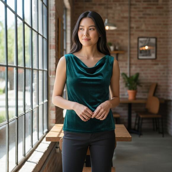 Banana Republic Emeral Green Velour Sleeveless Blouse Small 4-8 - Picture 1 of 3